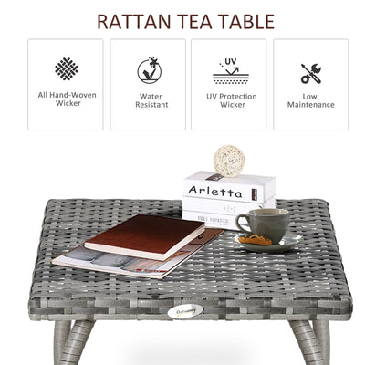 Outdoor PE Wicker Side Table, Small Square Rattan End Table, All-Weather Material Coffee Table for Garden, Balcony, Backyard