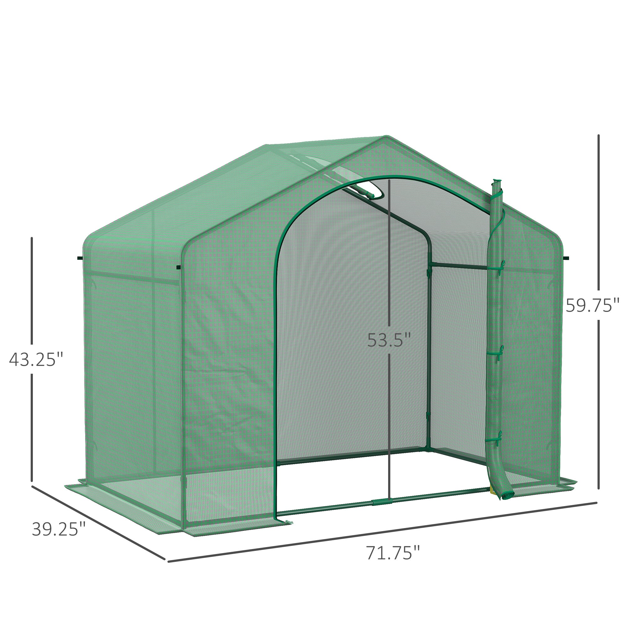 6' x 3' x 5' Portable Walk-in Greenhouse, PE Cover, Steel Frame Garden Hot House, Zipper Door, Top Vent for Flowers, Vegetables, Saplings, Tropical Plants, Green