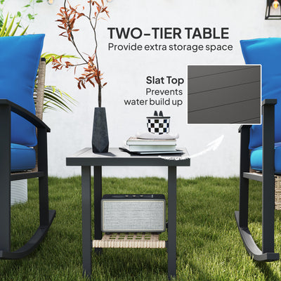 3 Pieces Bistro Set, Patio Wicker Furniture Set with Button Tufted Cushions, Rattan Rocking Chairs, Coffee Table