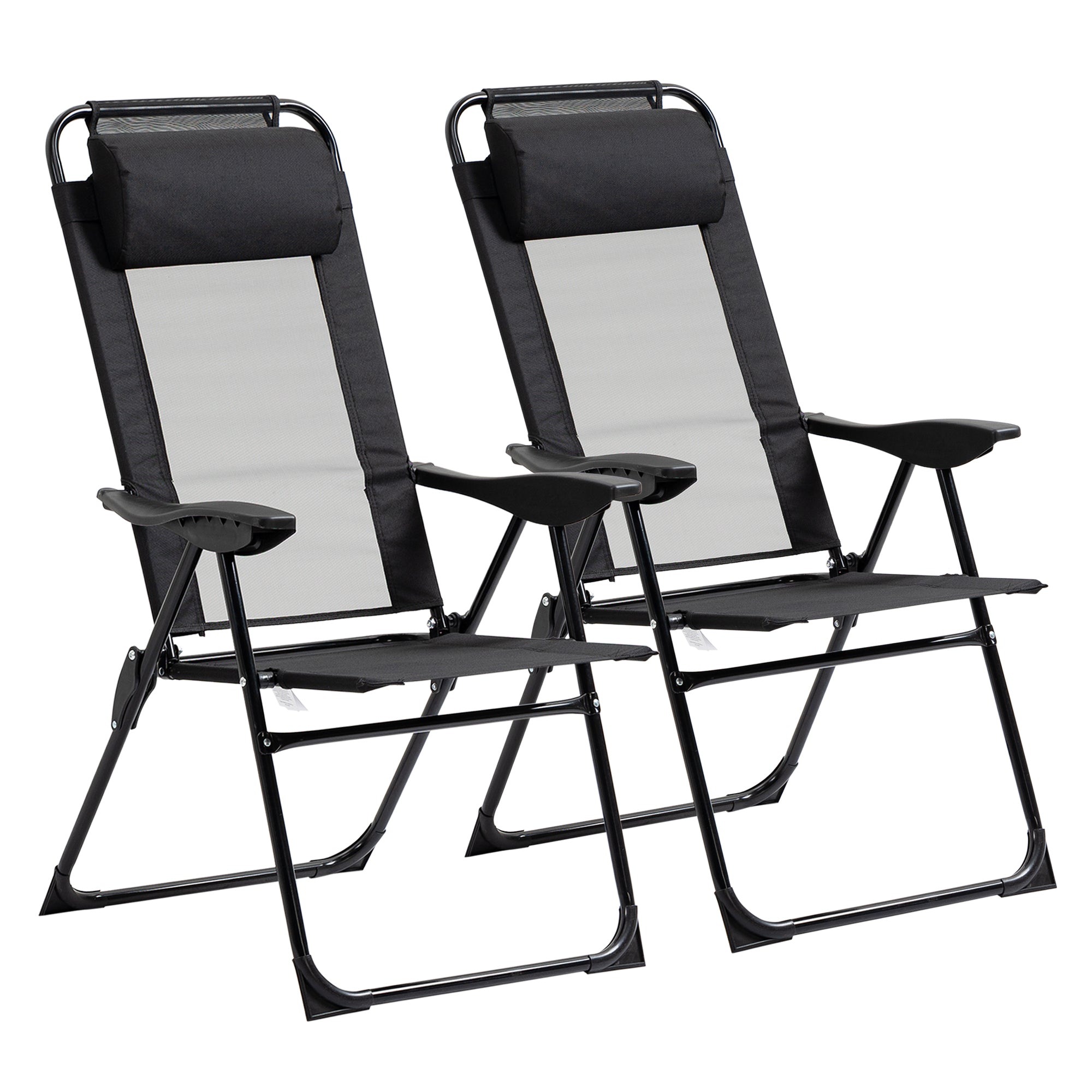 Folding Patio Dining Chairs Set of 2, Outdoor Deck Chair with Removable Headrest, Camping Chair with Adjustable Sling Back for Garden, Backyard, Lawn