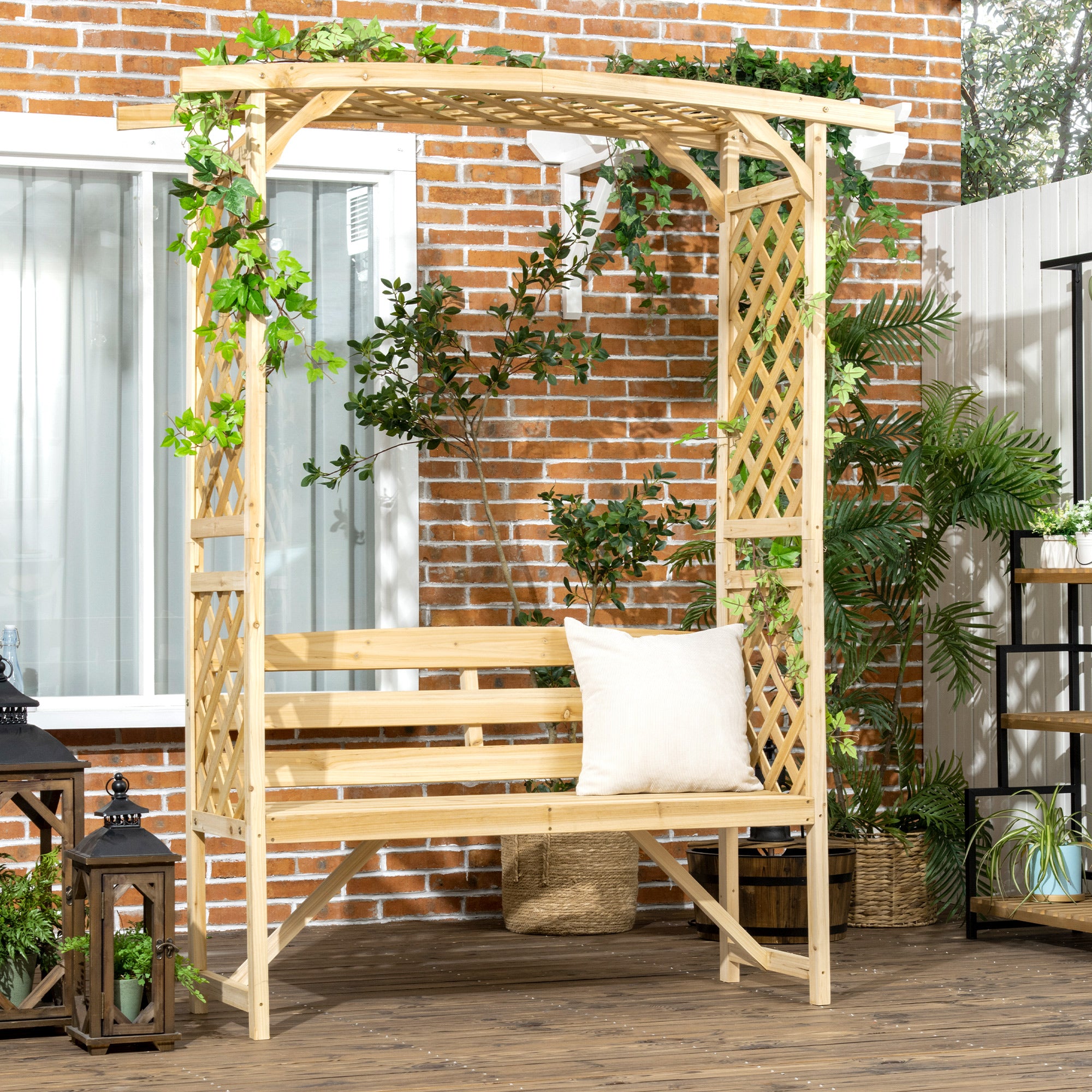 Patio Garden Bench, Wooden Bench, Outdoor Bench for Vines/Climbing Plants