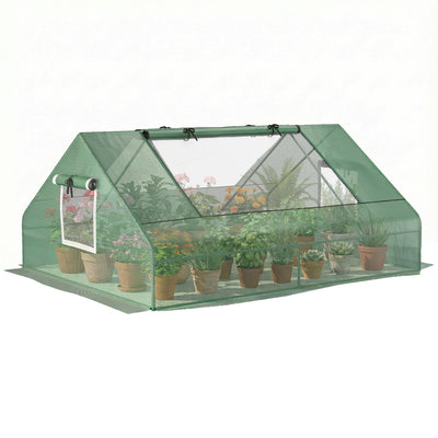 71" x 55" x 32" Mini Greenhouse, Small Green House, Garden Planting Shed, Outdoor Flower Planter Warm House with Zipper Windows, Green