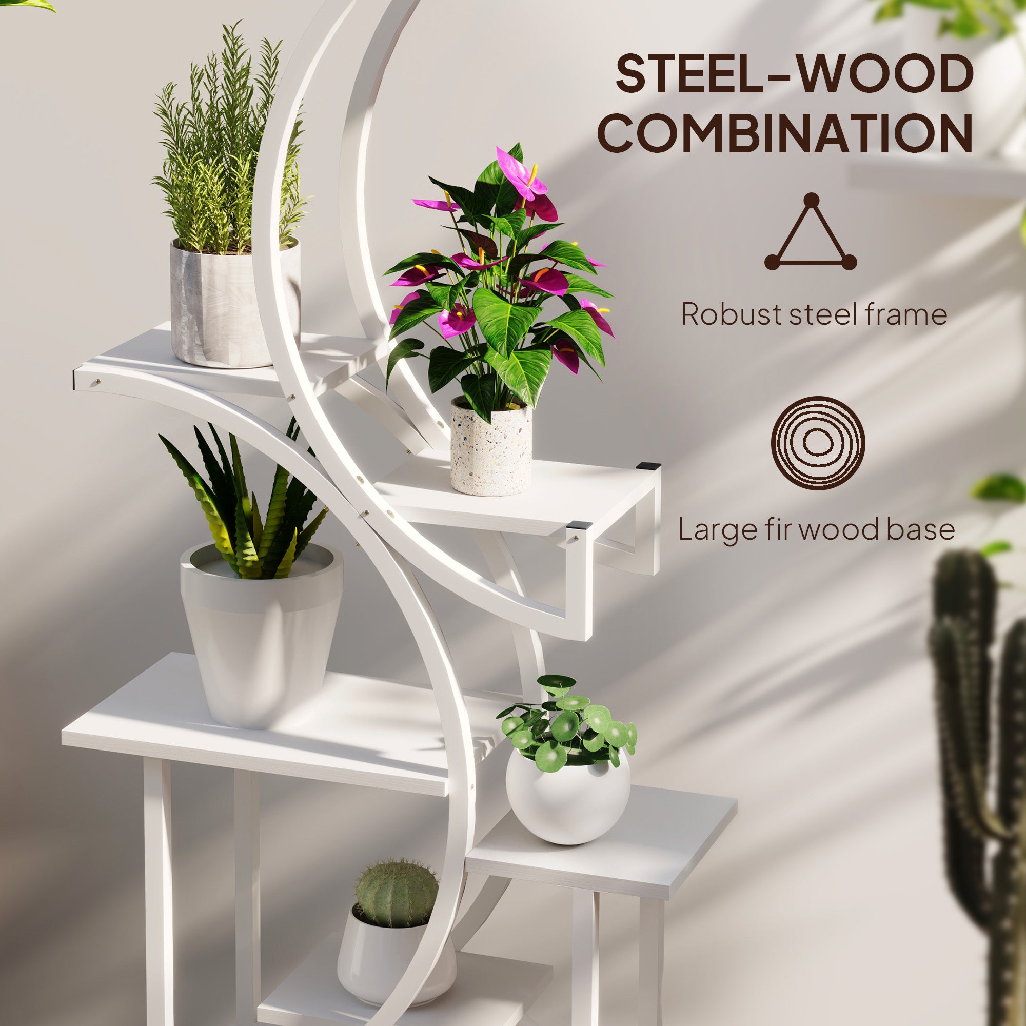 Plant Stand Indoor, 8 Tier 62" S-Shaped Plant Shelf, Corner Plant Rack for Multiple Plants, White