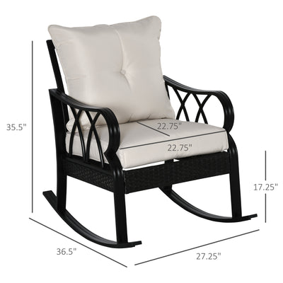 Outdoor Wicker Rocking Chair with Padded Cushions, Aluminum Furniture Rattan Porch Rocker Chair w/ Armrest for Garden, Patio, and Backyard
