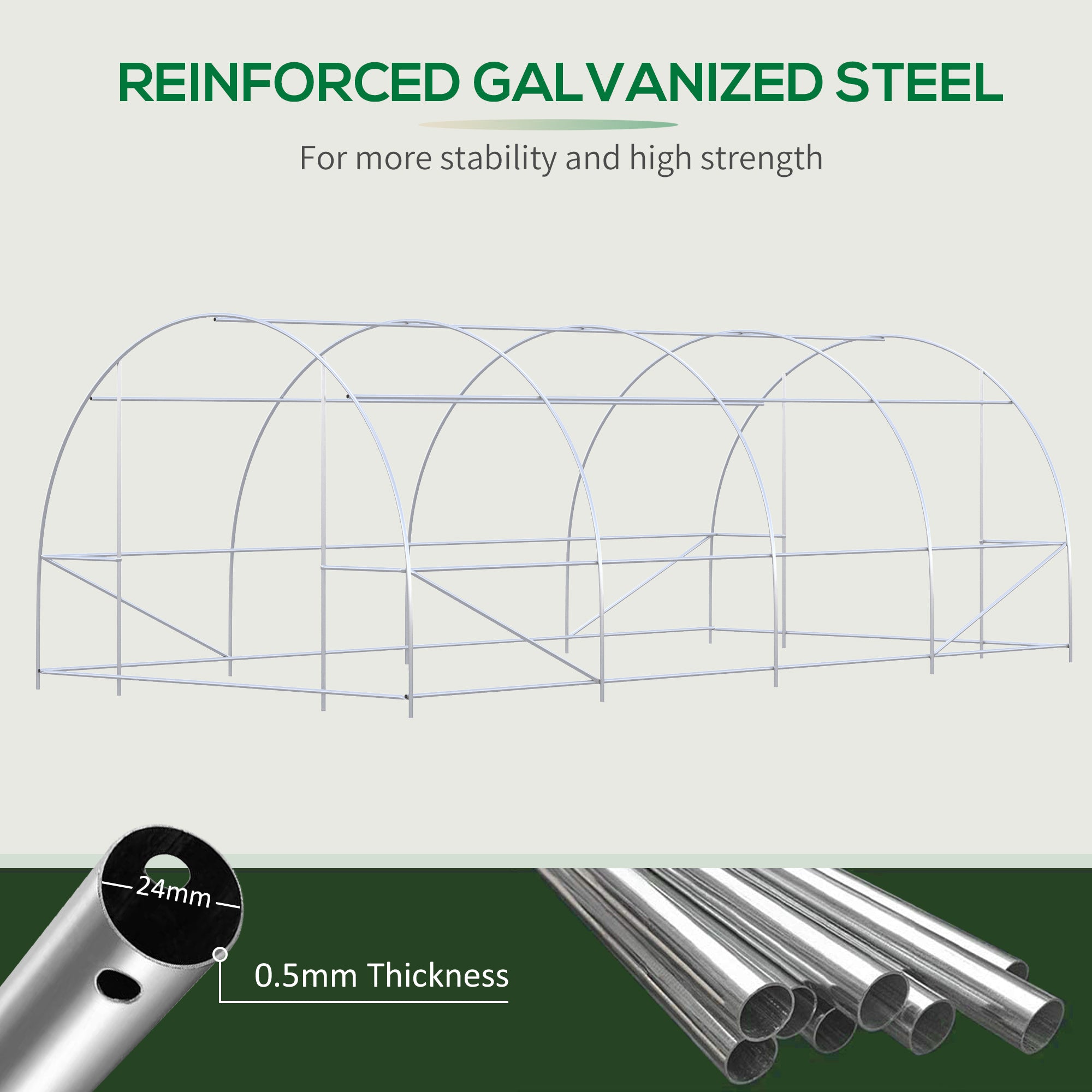 Steel Frame Walk-In Tunnel Greenhouse Garden Warm House Large Hot House Kit with Windows & Door, 19' x 10' x 7', Green
