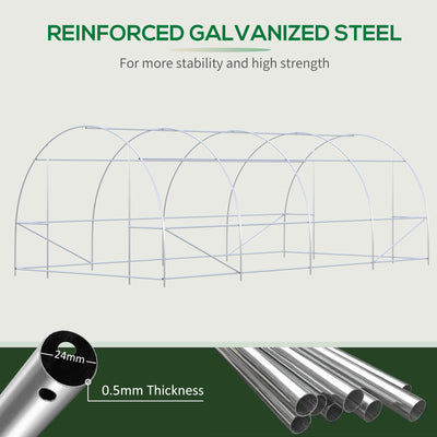 Steel Frame Walk-In Tunnel Greenhouse Garden Warm House Large Hot House Kit with Windows & Door, 19' x 10' x 7', Green