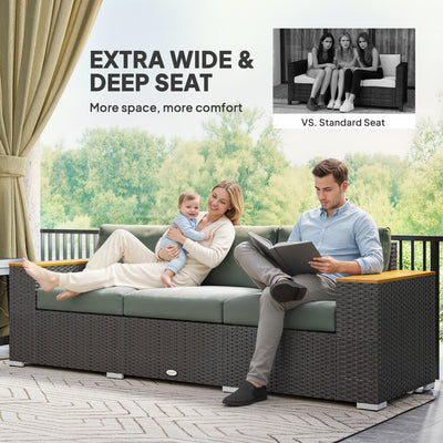 3-Seat Outdoor Patio Sofa, PE Wicker Outdoor Couch with  Extra Wide Deep Seat, Wide Armrests 4" Cushions