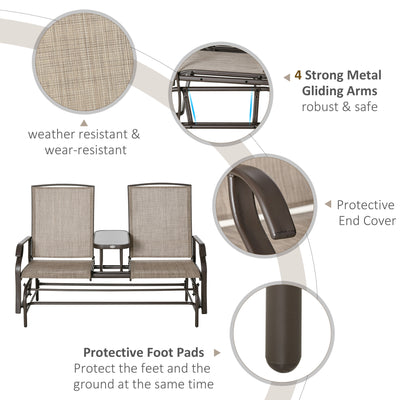2-Seat Outdoor Glider Swing, Center Coffee Table and Independent Chairs, Supports Up to 352 lbs., Loveseat with Breathable Sling for Backyard, Garden, and Porch