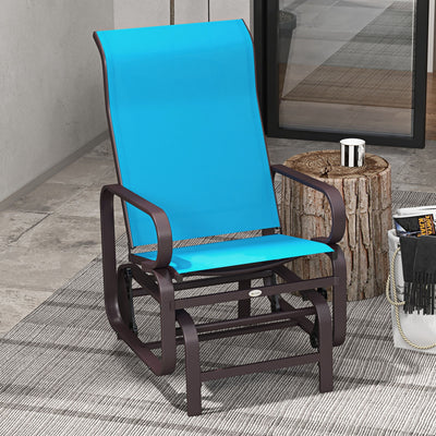 Gliding Lounger Chair, Single Rocker with Lightweight Metal & Mesh Construction, Blue