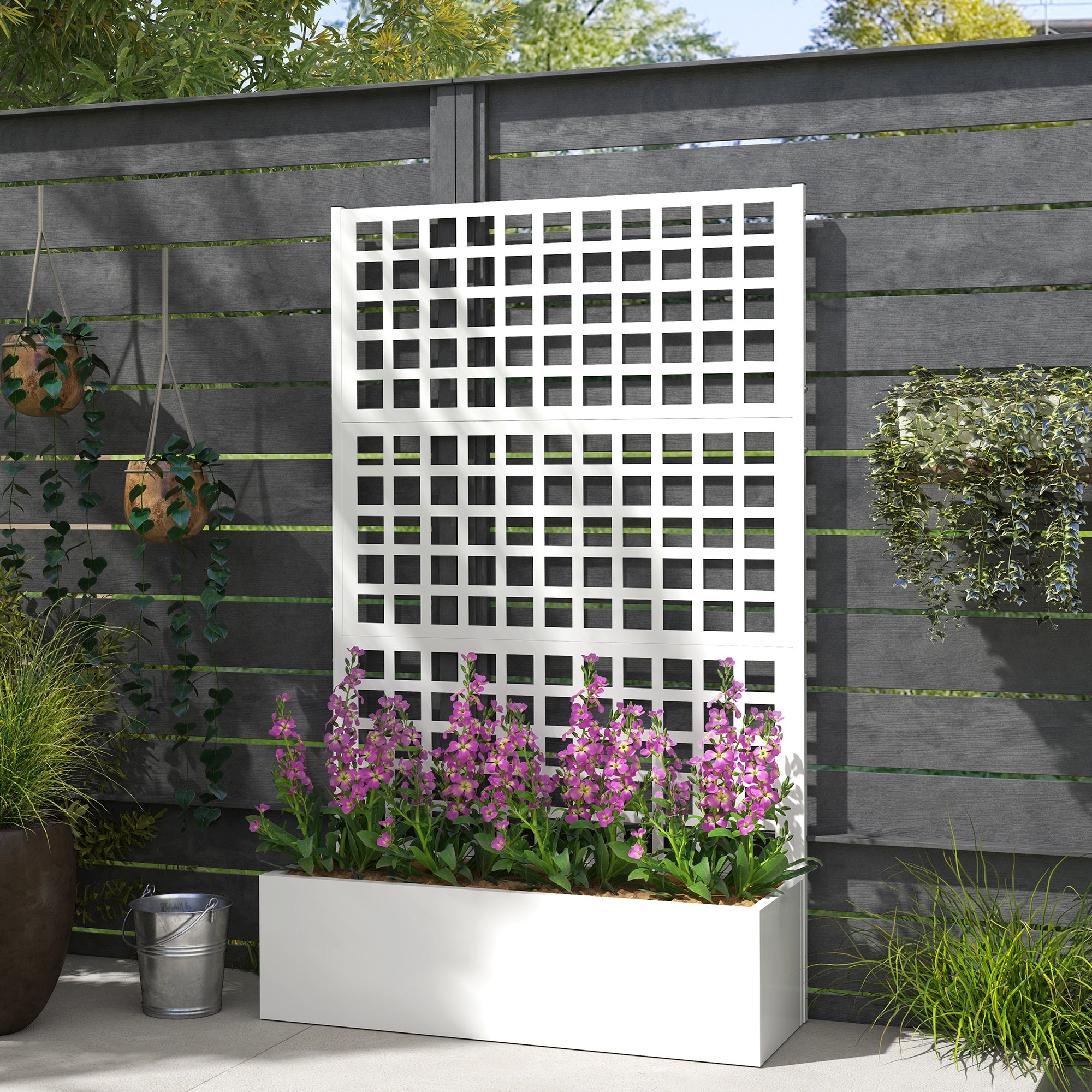 Galvanized Raised Garden Bed Planter Box with Trellis for Climbing Plants, Vegetable, Vines, 43" x 16" x 70"