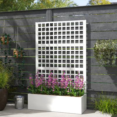 Galvanized Raised Garden Bed Planter Box with Trellis for Climbing Plants, Vegetable, Vines, 43" x 16" x 70"