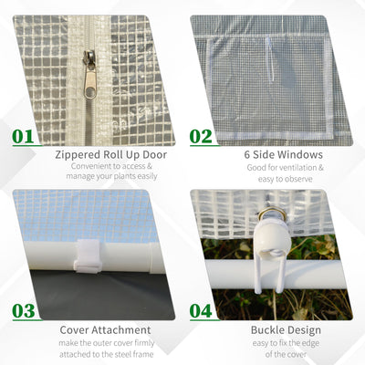 20' x 10' x 9' Walk-in Greenhouse, Outdoor Garden Warm Hot House with 6 Roll-up Windows, 2 Zippered Doors and Weather Cover, White