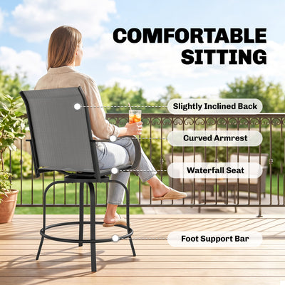 Outdoor Bar Stools Set of 2, 360° Swivel Bar Height Chairs, 26.75" x 29.5" x 48.5"