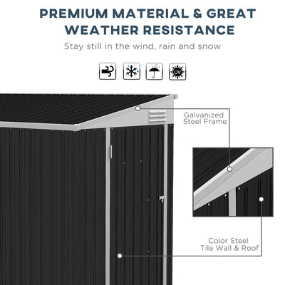 4' x 8' Lean to Garden Storage Shed, Outdoor Metal Tool House with Lockable Door Vents for Backyard Patio Lawn, Gray