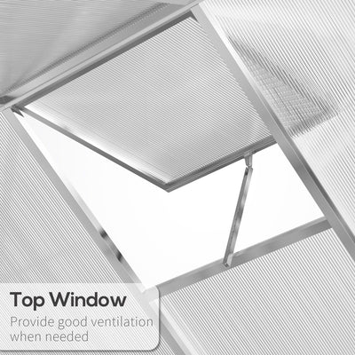 6' L x 6' W Walk-In Polycarbonate Greenhouse with Roof Vent for Ventilation & Rain Gutter for Winter