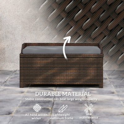 Outdoor Wicker Storage Bench with Storage & Cushion