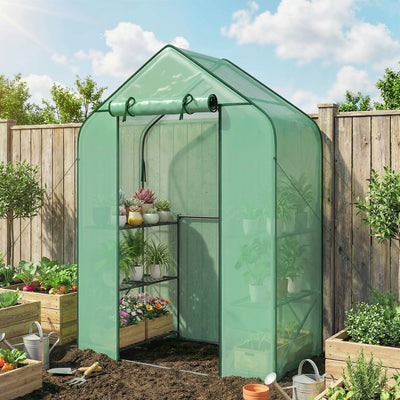 Greenhouse for Outdoors, Portable Greenhouse with 6 Shelves, UV-Resistant PE Cover, Roll-Up Door