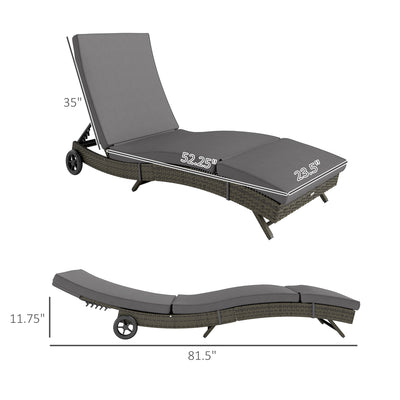 Patio Wicker Chaise Lounge Chair, Outdoor PE Rattan Sun lounger with Adjustable Backrest and 2 Wheels
