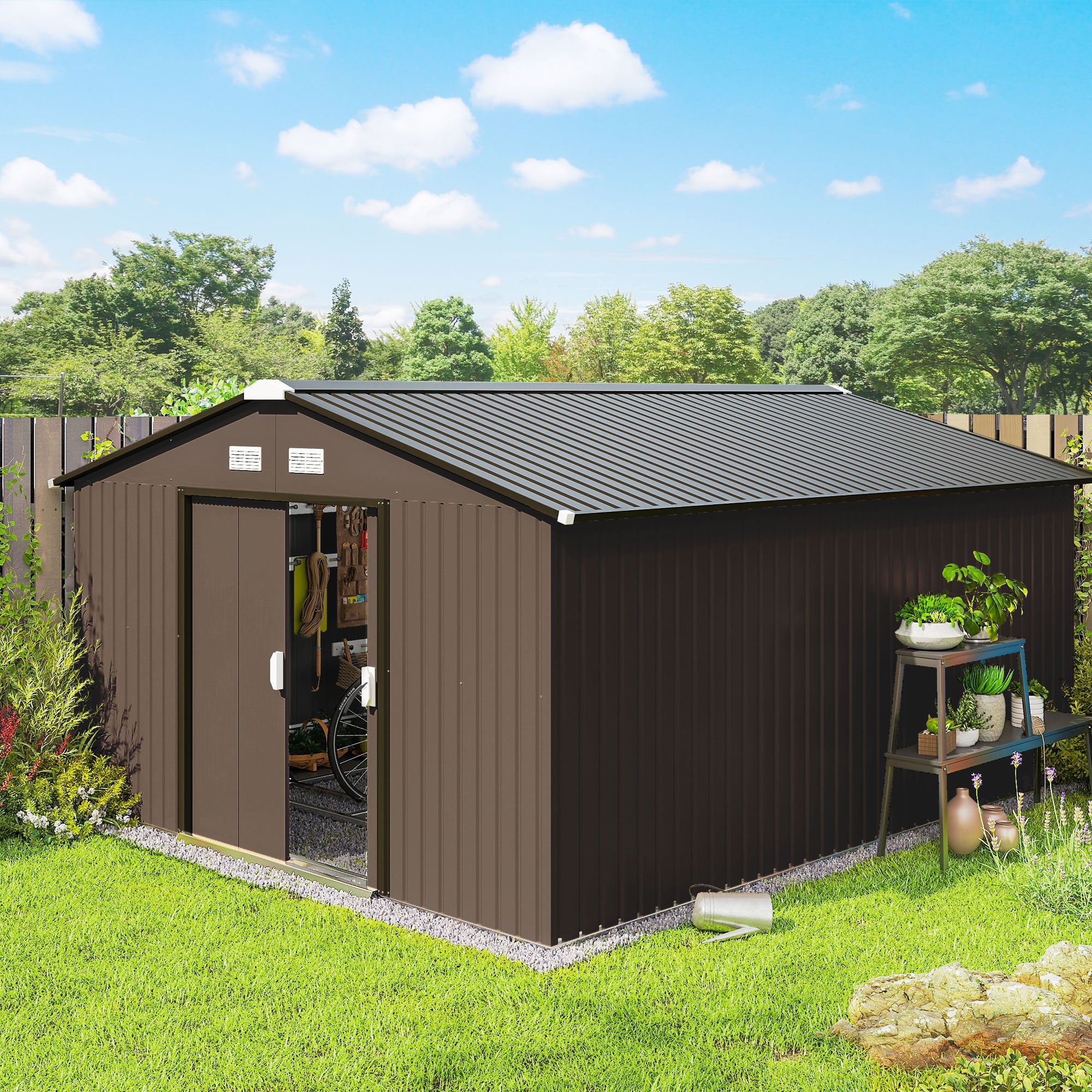 Garden Metal Shed, Storage Shed Utility Storage with Double Locking Doors for Bike, Yard Tools