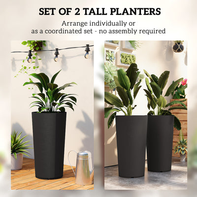 29 Inch Outdoor Planter, Set of 2 Plastic Flower Pots, Weather and UV Resistant Stackable Large Planters