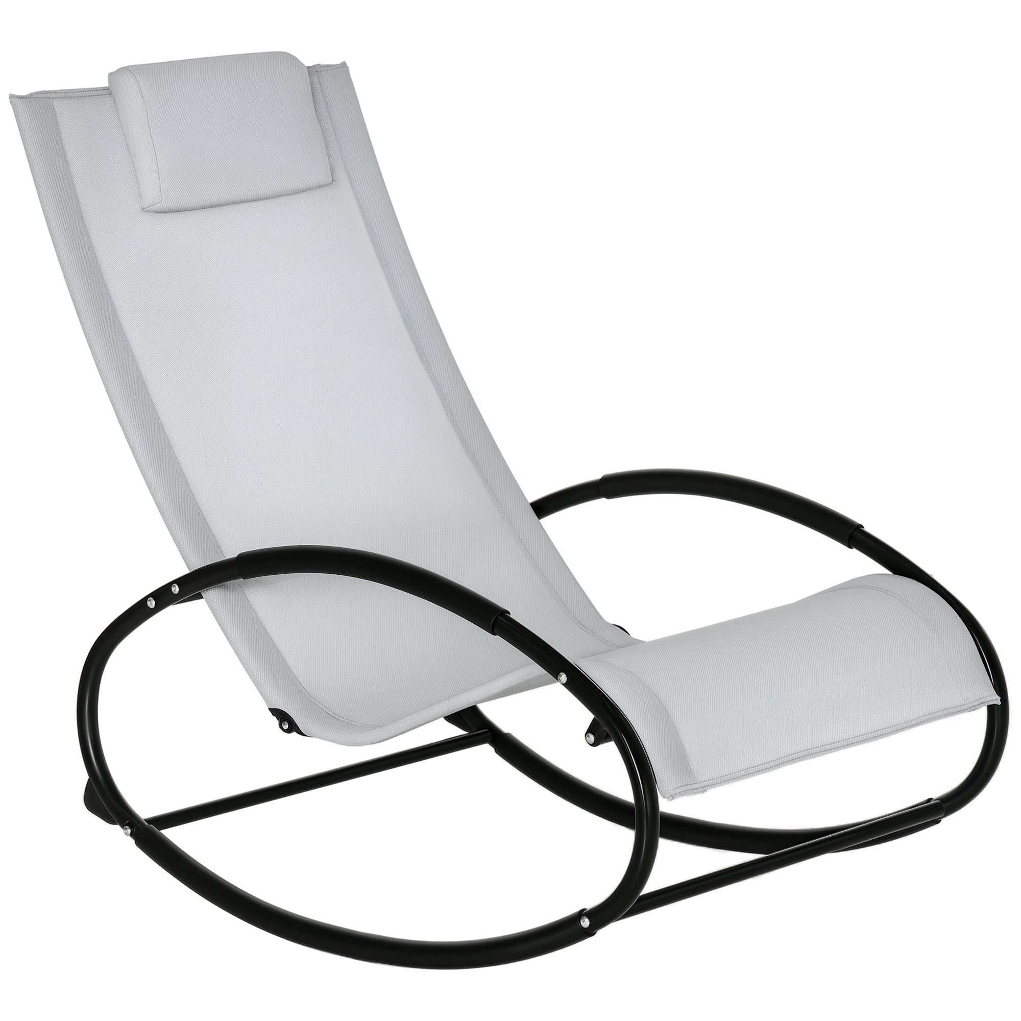 Pool Lounger, Outdoor Rocking Lounge Chair for Sunbathing, Pool, Beach, Porch with Pillow and Cool Mesh, Sun Tanning Rocker