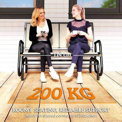 2-Person Outdoor Glider Bench, Patio Double Swing Rocking Chair Loveseat w/Powder Coated Steel Frame for Backyard Garden Porch