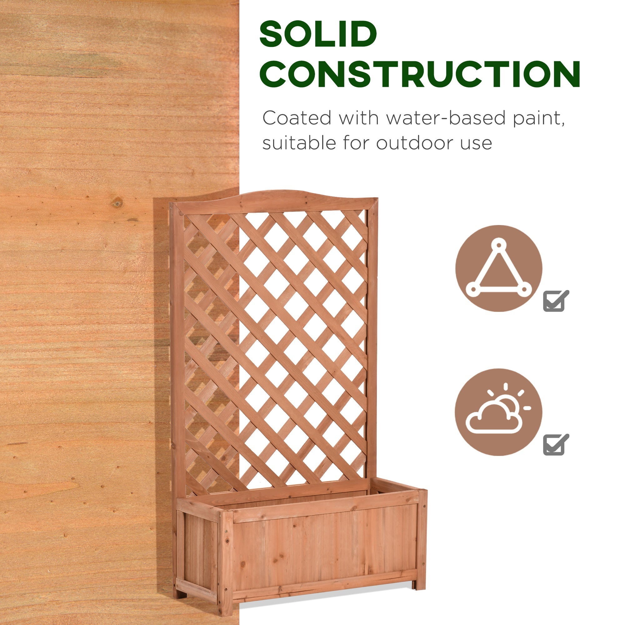 28" x 11" x 46" Raised Garden Bed, Wooden Planter Box w/ Trellis, Brown