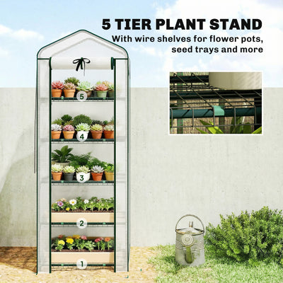 Mini Greenhouse with Screen Roof, 5 Tier Portable Small Greenhouse with High Strength PE Cover