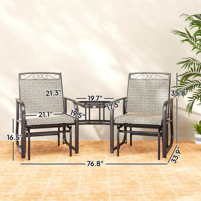 Outdoor Glider Chairs with Coffee Table, Patio 2-Seat Rocking Chair Swing with Breathable Sling for Backyard