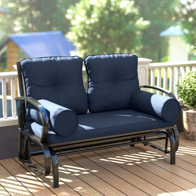 Swing Glider Rocking Chair, Double Patio Bench, 2 Person Loveseat with Steel Frame, Cushions, Pillow Armrests