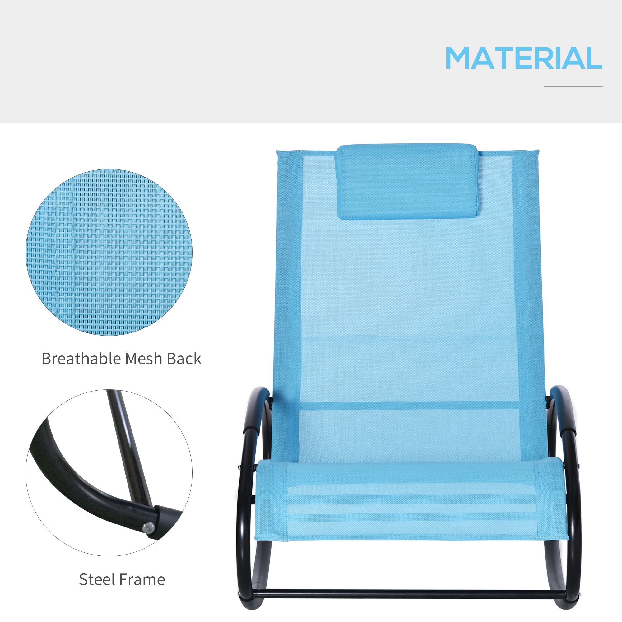 Pool Lounger, Outdoor Rocking Lounge Chair for Sunbathing, Pool, Beach, Porch with Pillow and Cool Mesh, Sun Tanning Rocker