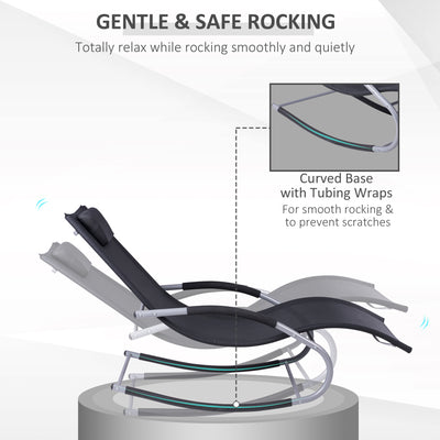 Zero Gravity Rocking Chair Outdoor Chaise Lounge Chair Recliner Rocker with Detachable Pillow and Weather-Fighting Fabric for Patio, Deck, Pool