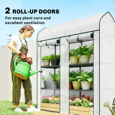 3 Tier Mini Greenhouse, Small Portable Greenhouse with 2 Roll-up Doors, 56.3" x 18.1" x 65"