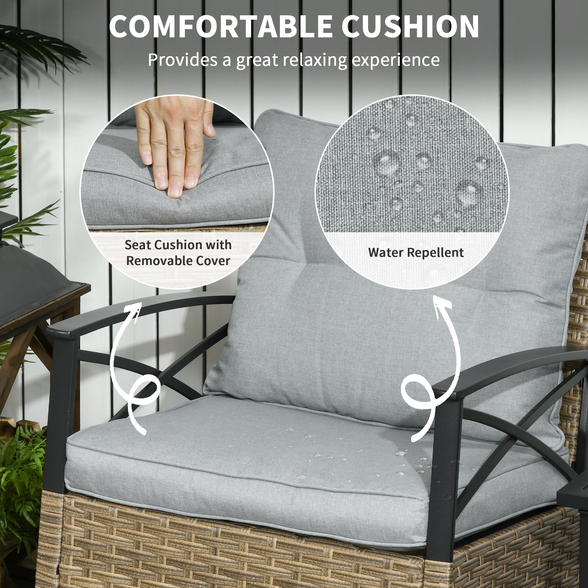 3 Piece Patio Rocking Chair Set, Outdoor Wicker Bistro Set with 2 Oversize Cushioned Porch Rockers and 2 Tier Coffee Table for Garden, Backyard