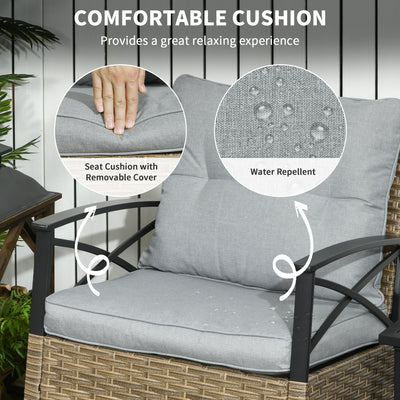 3 Piece Patio Rocking Chair Set, Outdoor Wicker Bistro Set with 2 Oversize Cushioned Porch Rockers and 2 Tier Coffee Table for Garden, Backyard