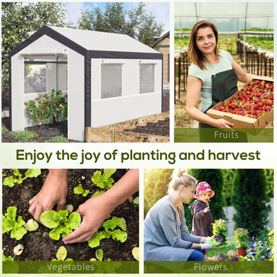10' x 7' x 7' Greenhouse, Walk-in Outdoor Tunnel Green House with PE Cover, Steel Frame, 2 Roll-Up Zipper Doors & 4 Windows for Flowers, Vegetables, Tropical Plants, White