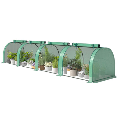 Mini Greenhouse, Portable Greenhouse with 4 Roll-Up Doors, PE Cover, 177.2" x 39.4" x 31.5"