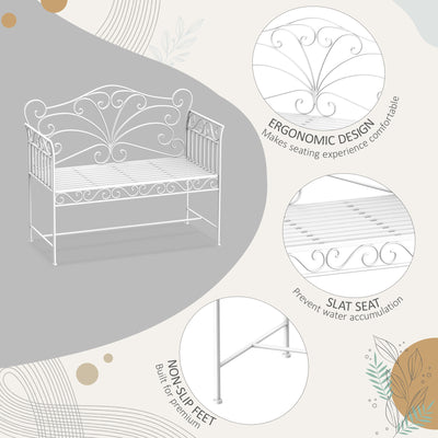 43" Garden Bench, Outdoor Patio Bench with Armrests, Metal Porch Bench for Backyard, Poolside, Lawn, Cream White