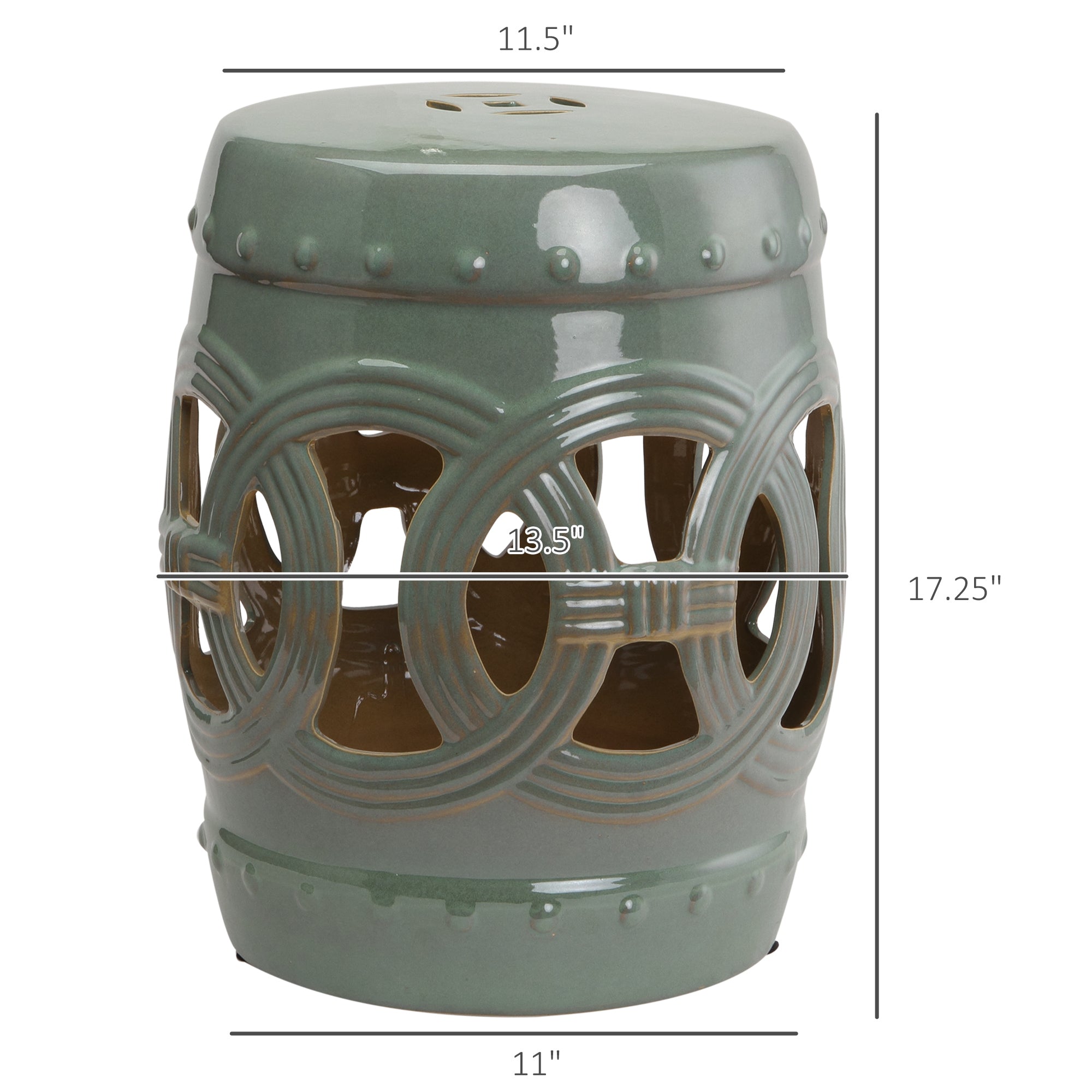 14" x 17" Ceramic Garden Stool with Double-Coin Knotted Ring Design & Strong Glazed Material, Decorative End Table, Home Collection