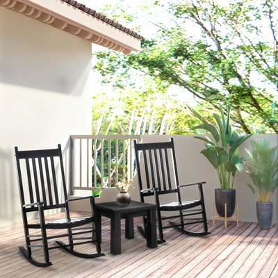 Wooden Outdoor Rocking Chair with Armrests, High Back for Garden, Patio, Balcony, Porch, Black
