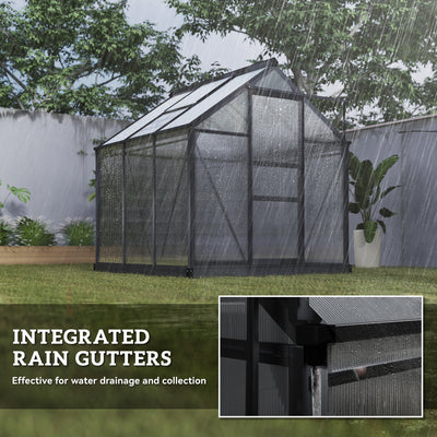 6' x 6' Greenhouse for Outdoors, Polycarbonate Greenhouse with Rain Gutter and Roof Vent, Aluminum Walk-in Green Houses for Outside for Patio Backyard Garden