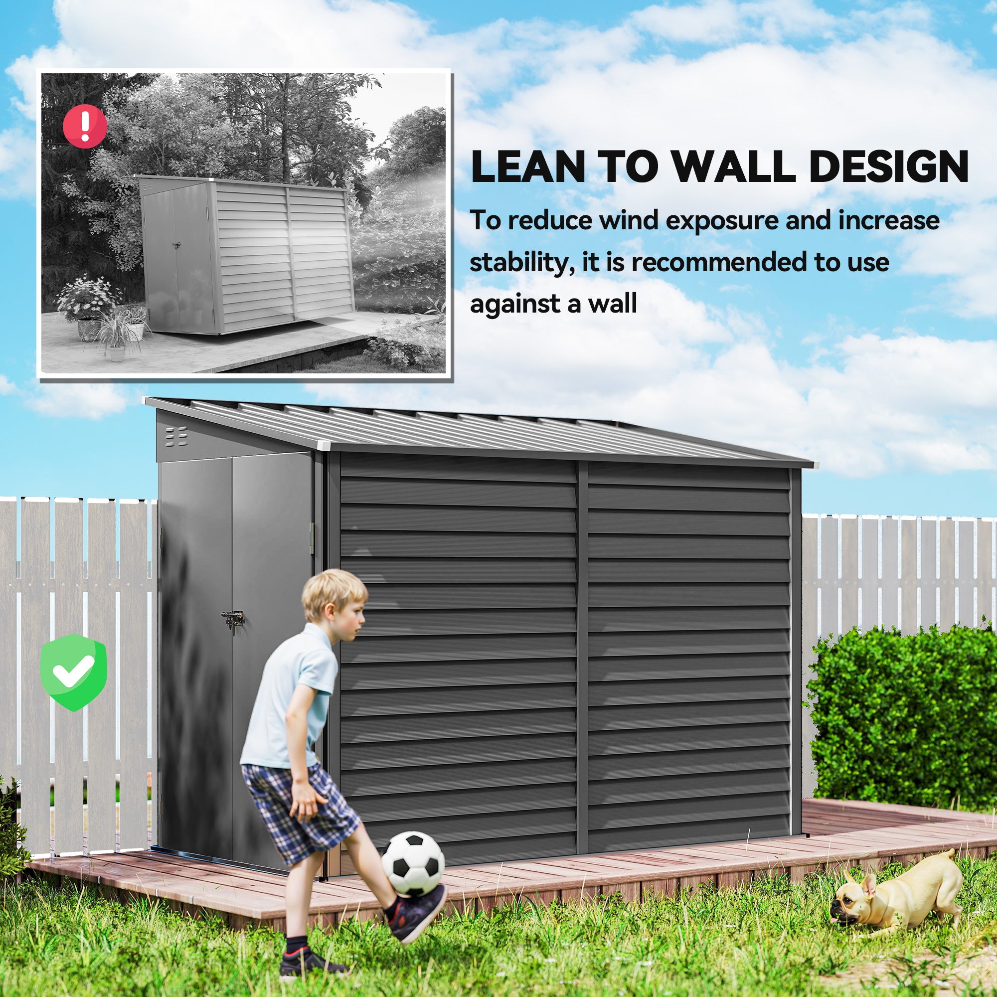 4.6' x 9' Outdoor Storage Shed, Lean to Metal Shed with Foundation Kit, Lockable Doors and Gloves for Patio, Lawn