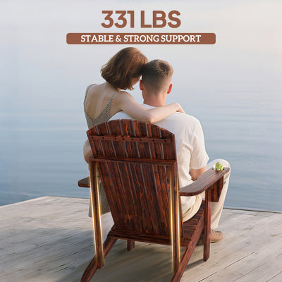 Oversized Adirondack Chair, Outdoor Fire Pit and Porch Seating, Classic Log Lounge w/ Built-in Cupholder