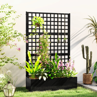 Galvanized Raised Garden Bed Planter Box with Trellis for Climbing Plants, Vegetable, Vines, 43" x 16" x 70"