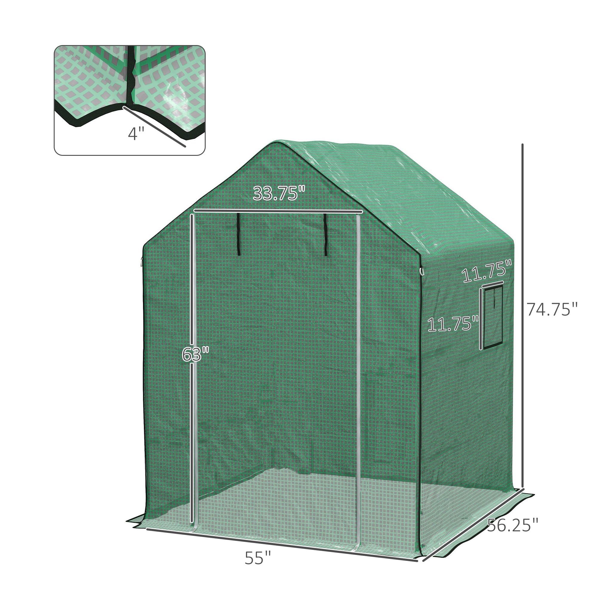01-0472 Replacement Cover, 55" x 56.25" x 74.75" Walk-in Greenhouse Cover Reinforced Anti-Tear PE Hot House Cover