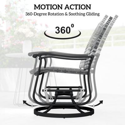 Wicker Rattan Swivel Patio Glider Chair Set of 2, Outdoor Glider Chair with Steel Frame, High Back, Armrests