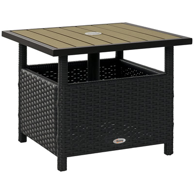 22" Outdoor Side Table with Umbrella Hole, Rattan Wicker End Table with Sand Bag and Steel Frame for Patio, Garden, Backyard