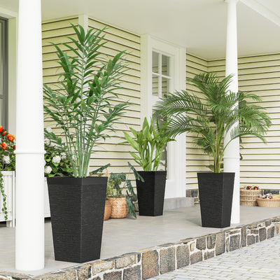 22.8 Inch Set of 3 Outdoor Planters with Stone Finish and Wheels, Stackable Tapered Planters with Drainage Hole