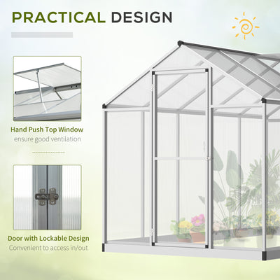 6' L x 6' W Walk-In Polycarbonate Greenhouse with Roof Vent for Ventilation & Rain Gutter for Winter
