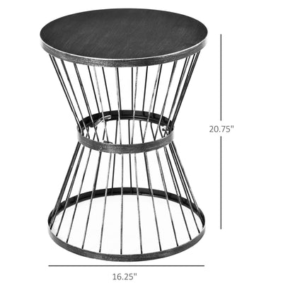 16" Steel Patio Side Table, Garden End Table with Hourglass Design, Accent Table for Outdoor and Indoor Use, Distressed